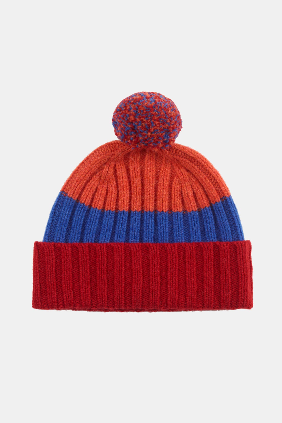 
            unisex lamsbwool stripe hat red blue orange flatlay